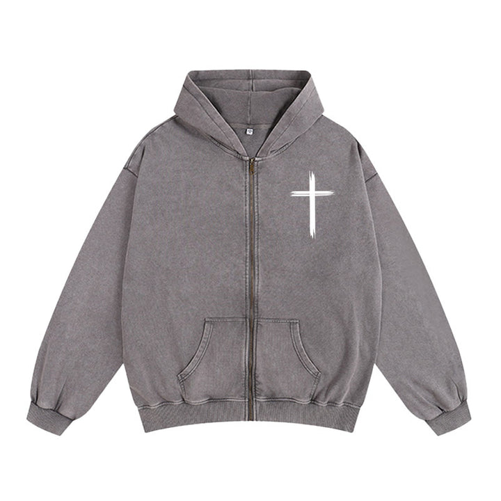 Christianartworkshop Veste à capuche zippée Colombe et Croix Jésus sauve : Un réconfort spirituel au quotidien - image 1
