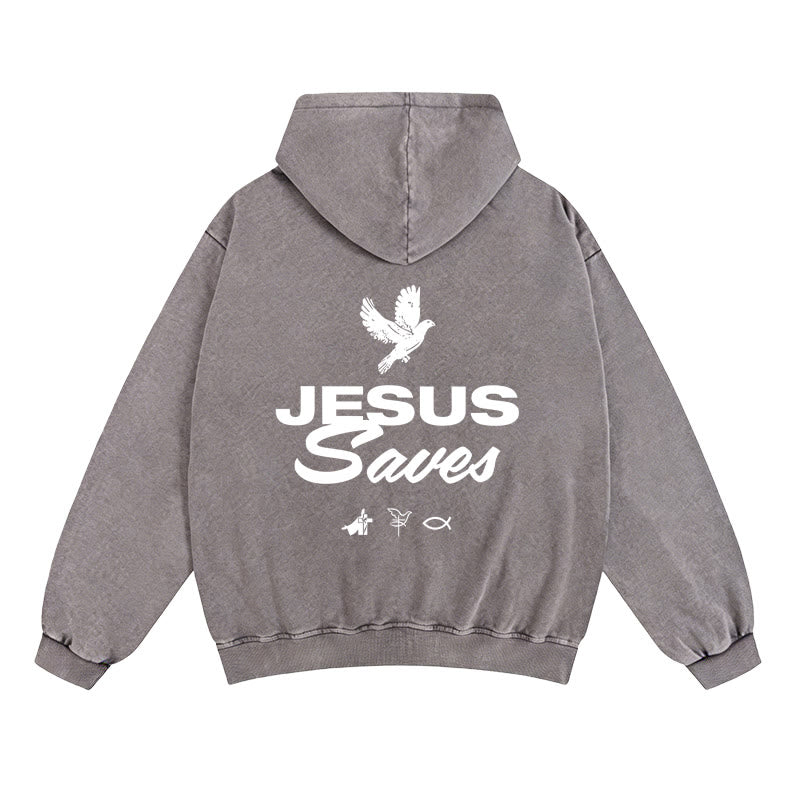 Christianartworkshop Veste à capuche zippée Colombe et Croix Jésus sauve : Un réconfort spirituel au quotidien - Gris - 2XL - image 0