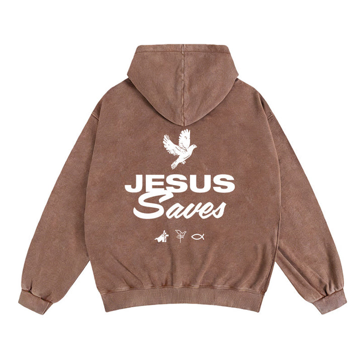 Christianartworkshop Veste à capuche zippée Colombe et Croix Jésus sauve : Un réconfort spirituel au quotidien - Café - 2XL - image 11