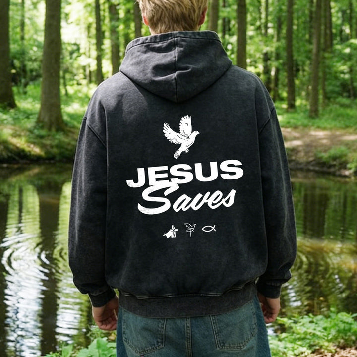 Christianartworkshop Veste à capuche zippée Colombe et Croix Jésus sauve : Un réconfort spirituel au quotidien - image 9