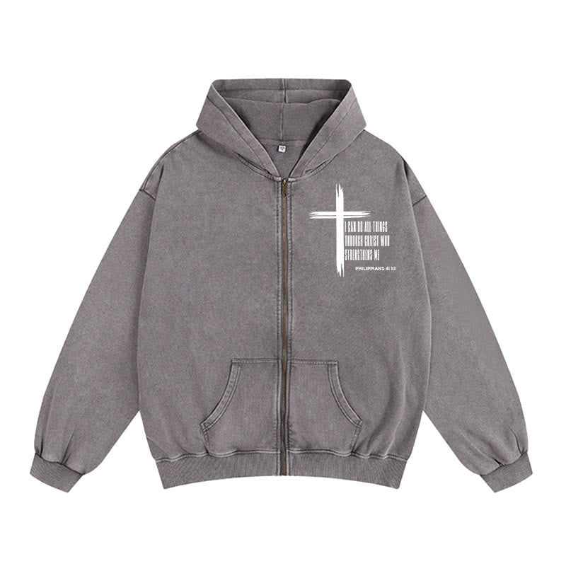 Christianartworkshop Philippiens 4:13 Veste à capuche zippée avec croix : Inspiration biblique pour un style décontracté - Gris - 2XL - image 10