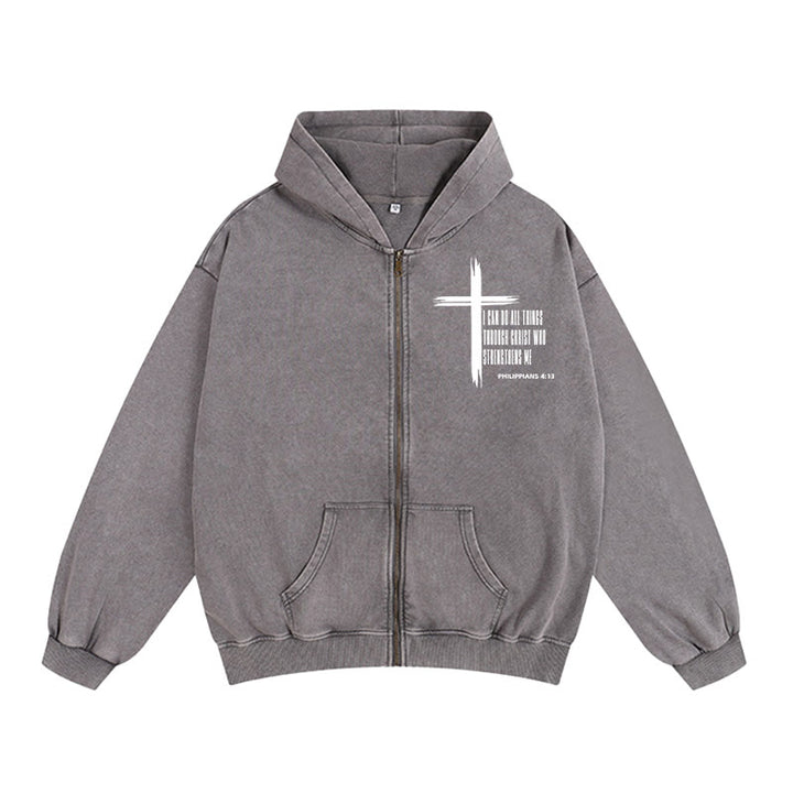 Christianartworkshop Philippiens 4:13 Veste à capuche zippée avec croix : Inspiration biblique pour un style décontracté - Gris - 2XL - image 10