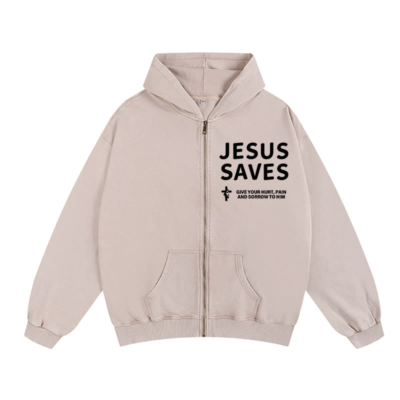 Christianartworkshop Veste à capuche zippée « Jésus sauve » : Exprimez votre foi au quotidien en toute simplicité - Abricot - 2XL - image 3