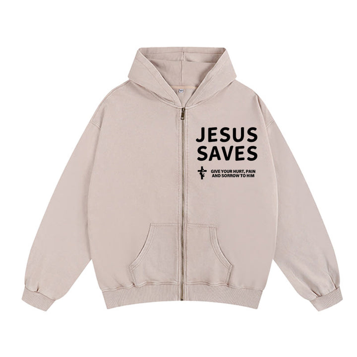 Christianartworkshop Veste à capuche zippée « Jésus sauve » : Exprimez votre foi au quotidien en toute simplicité - Abricot - 2XL - image 3