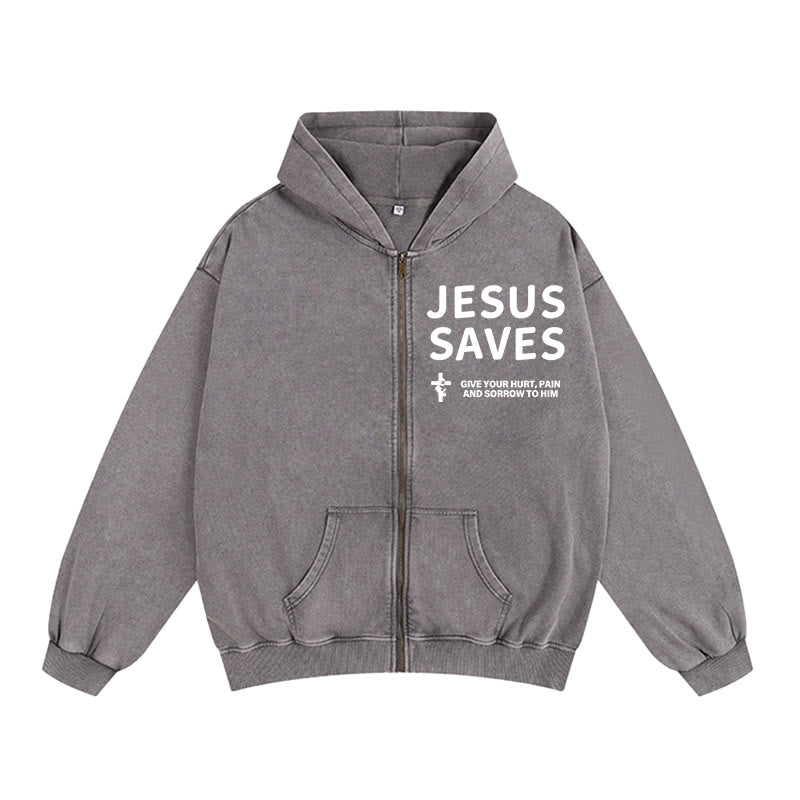 Christianartworkshop Veste à capuche zippée « Jésus sauve » : Exprimez votre foi au quotidien en toute simplicité - Gris - 2XL - image 6