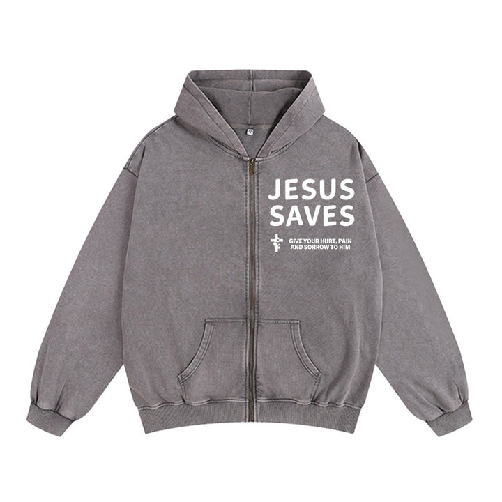 Christianartworkshop Veste à capuche zippée « Jésus sauve » : Exprimez votre foi au quotidien en toute simplicité - Gris - 2XL - image 6