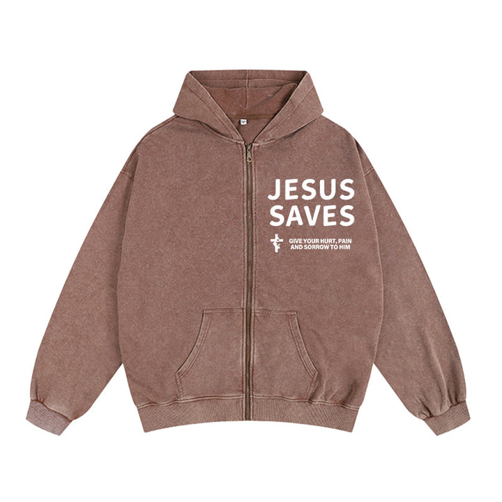 Christianartworkshop Veste à capuche zippée « Jésus sauve » : Exprimez votre foi au quotidien en toute simplicité - Café - 2XL - image 8