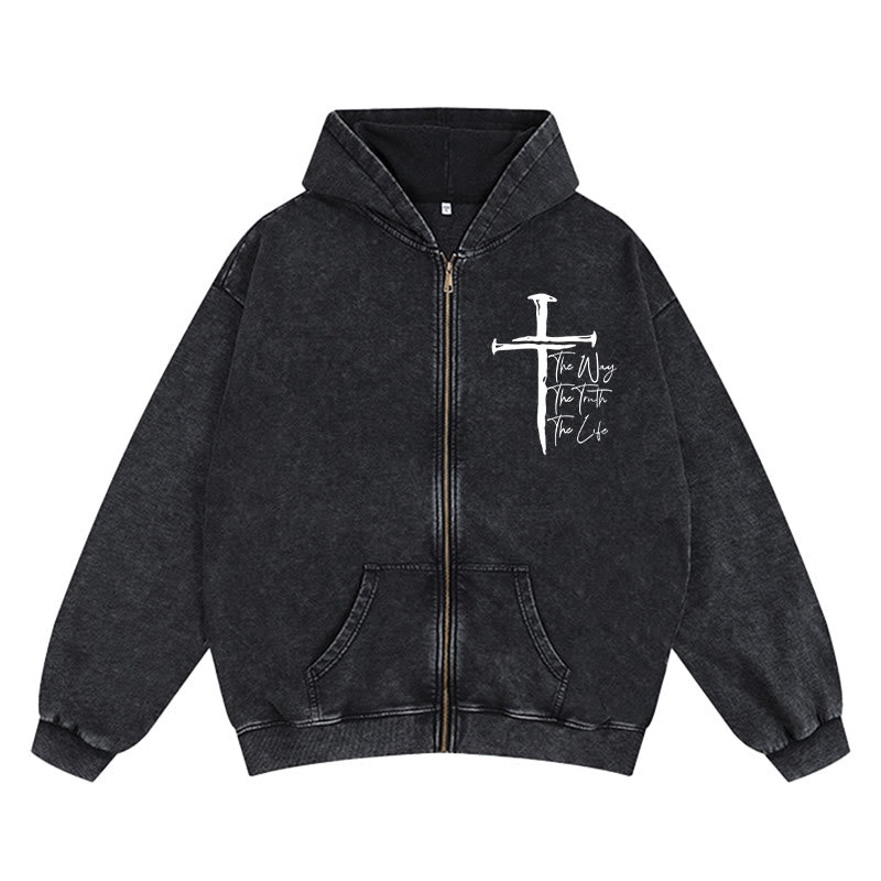 Christianartworkshop Veste à capuche zippée Faith Path Cross : Le Chemin, la Vérité, la Vie en tenue décontractée - Noir - 2XL - image 3