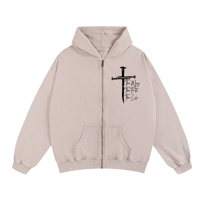 Christianartworkshop Veste à capuche zippée Faith Path Cross : Le Chemin, la Vérité, la Vie en tenue décontractée - Abricot - 2XL - image 0
