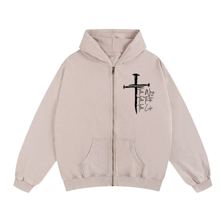 Christianartworkshop Veste à capuche zippée Faith Path Cross : Le Chemin, la Vérité, la Vie en tenue décontractée - Abricot - 2XL - image 0