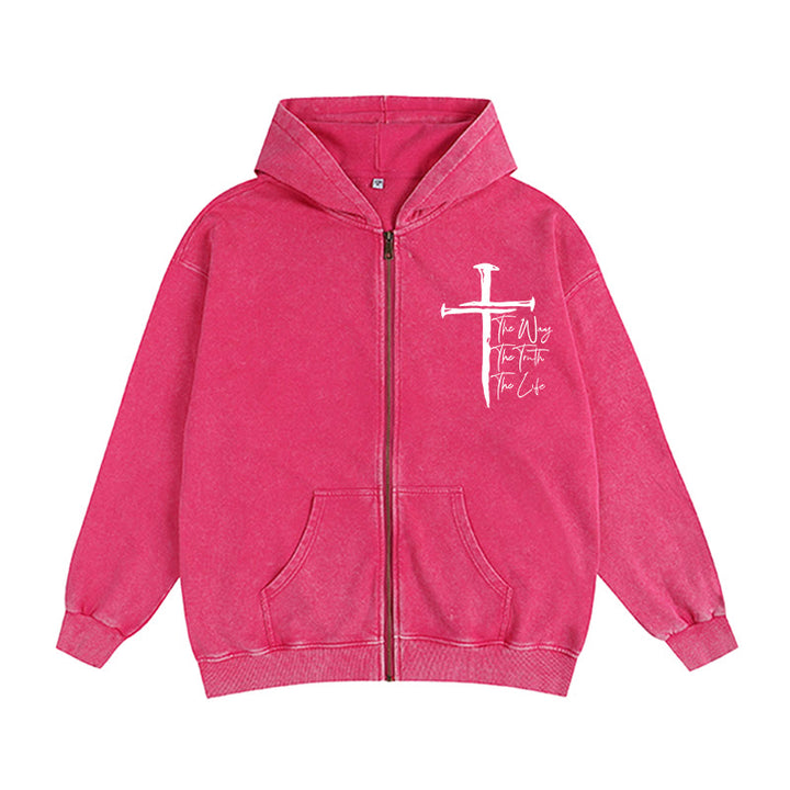 Christianartworkshop Veste à capuche zippée Faith Path Cross : Le Chemin, la Vérité, la Vie en tenue décontractée - Rose - 2XL - image 6