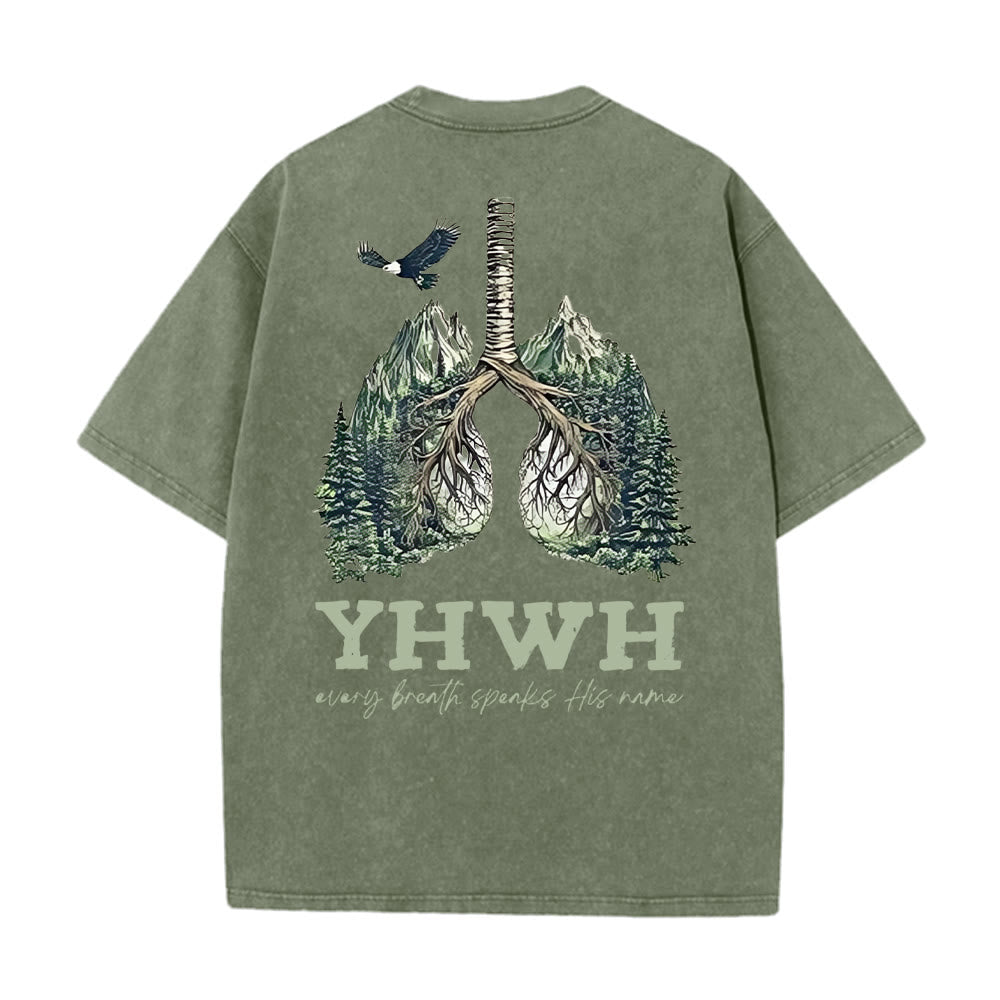 T-shirt unisexe délavé Christianartworkshop « Chaque souffle prononce son nom » - Vert armée - 5XL - image 6