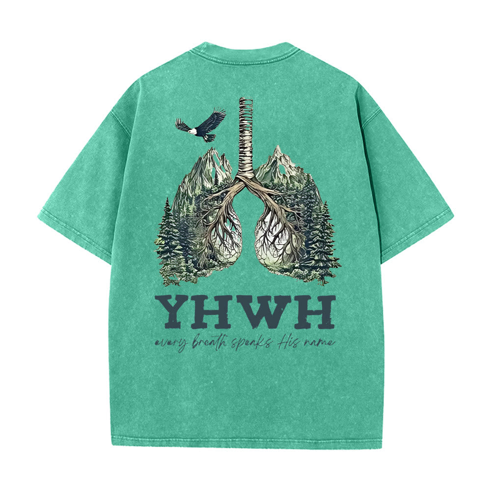 T-shirt unisexe délavé Christianartworkshop « Chaque souffle prononce son nom » - Vert - 5XL - image 2