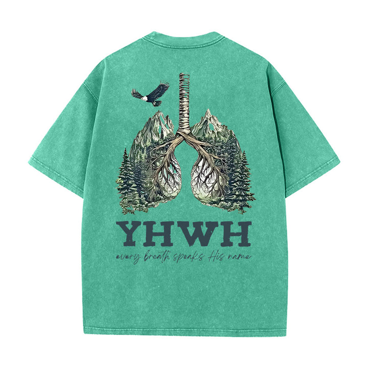 T-shirt unisexe délavé Christianartworkshop « Chaque souffle prononce son nom » - Vert - 5XL - image 2