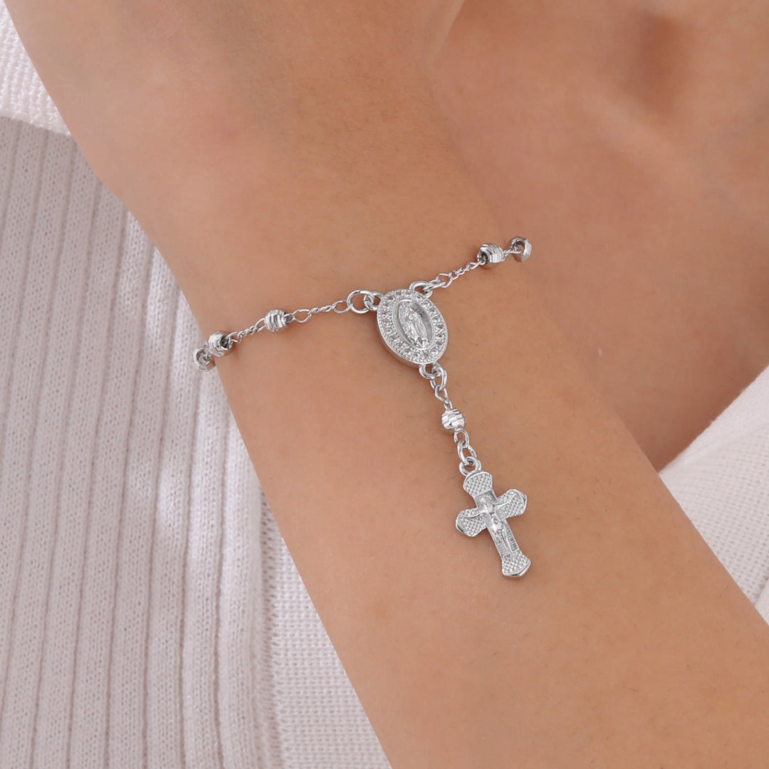 Bracelet pendentif Notre-Dame et Crucifix de Christianartworkshop : Sa grâce à votre poignet - Argent - image 2