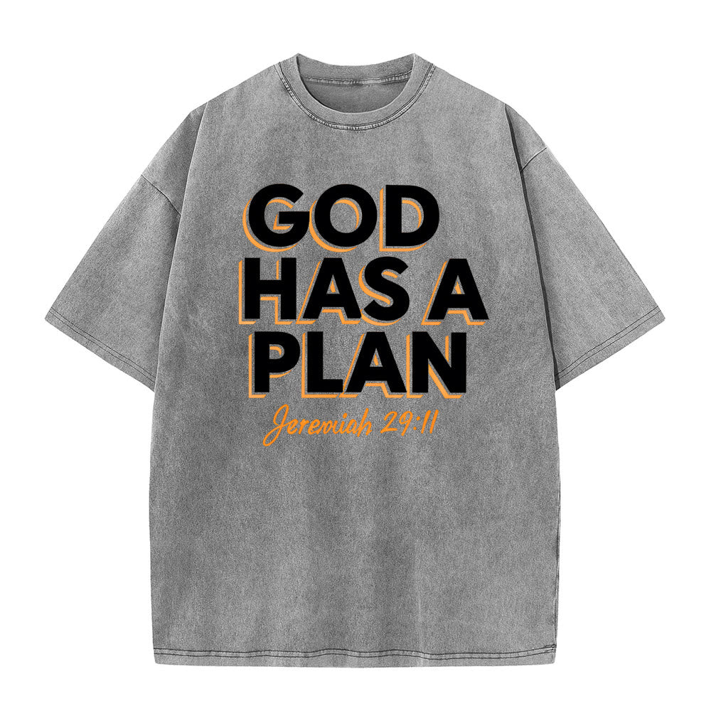 T-shirt unisexe délavé Christianartworkshop avec citation « Dieu a un plan » - Gris - 5XL - image 4