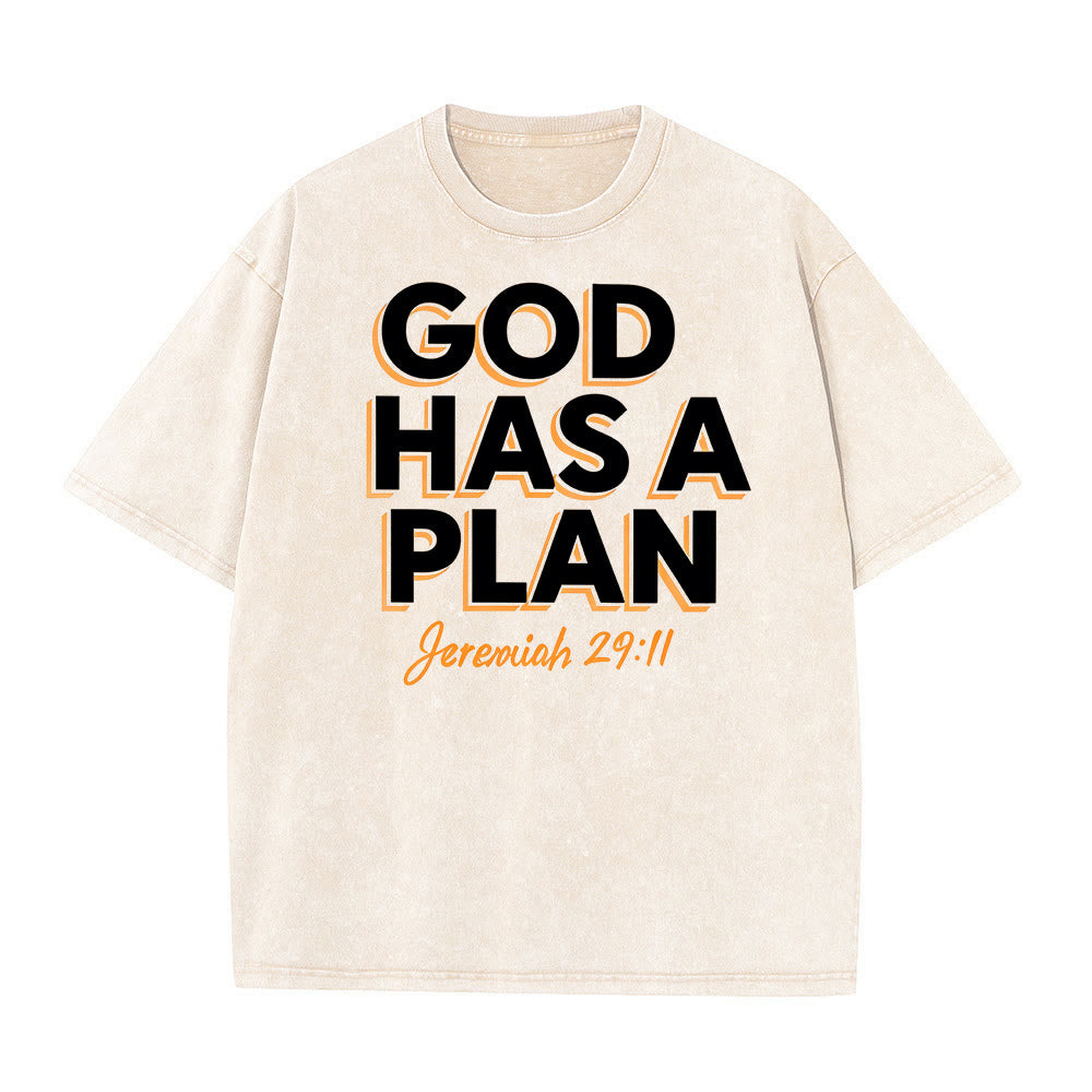 T-shirt unisexe délavé Christianartworkshop avec citation « Dieu a un plan » - Beige - 5XL - image 3