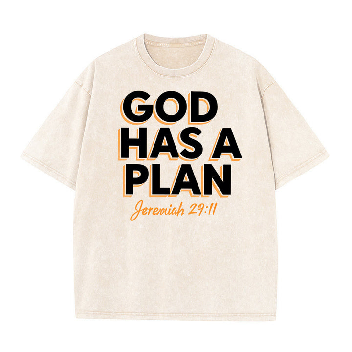 T-shirt unisexe délavé Christianartworkshop avec citation « Dieu a un plan » - Beige - 5XL - image 3