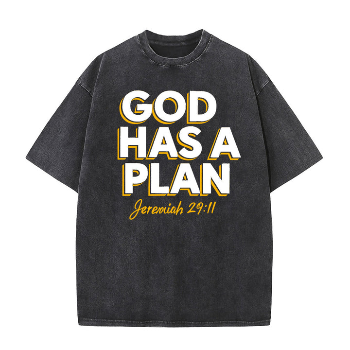 T-shirt unisexe délavé Christianartworkshop avec citation « Dieu a un plan » - Noir - 5XL - image 2