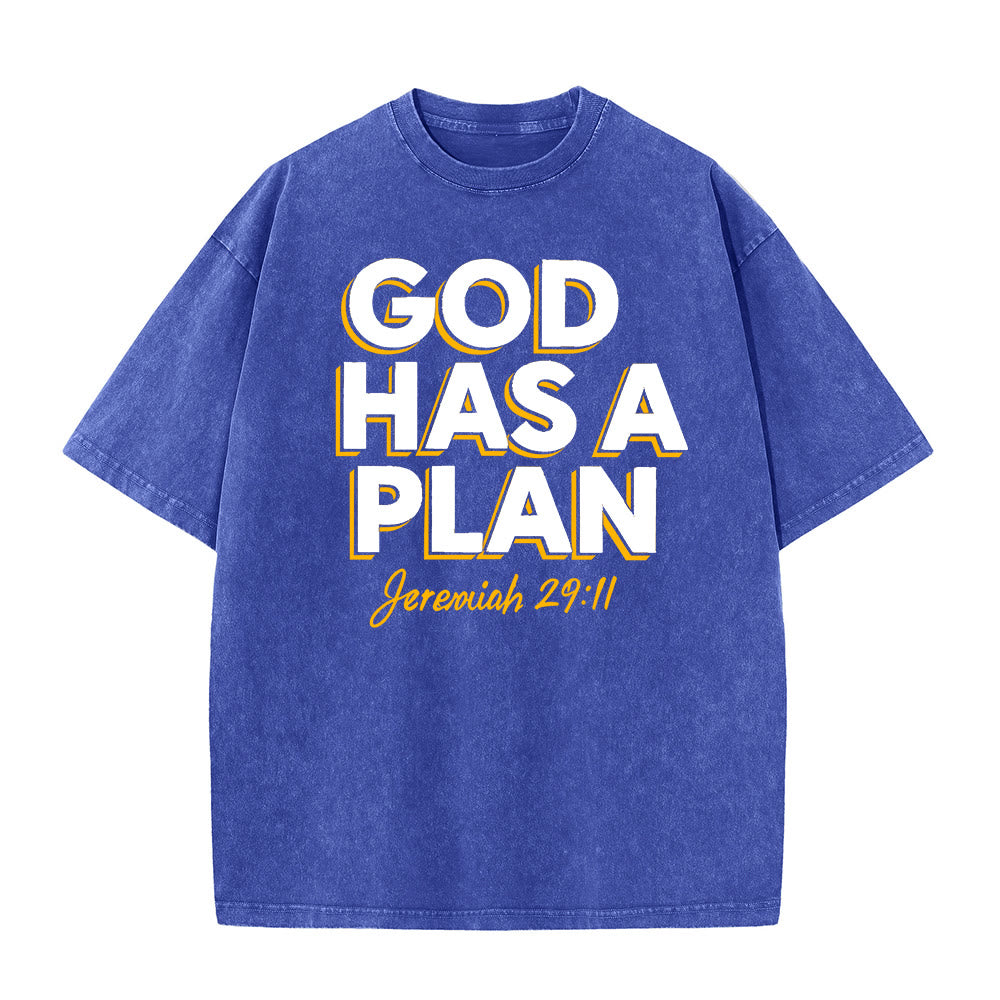 T-shirt unisexe délavé Christianartworkshop avec citation « Dieu a un plan » - Bleu - 5XL - image 6