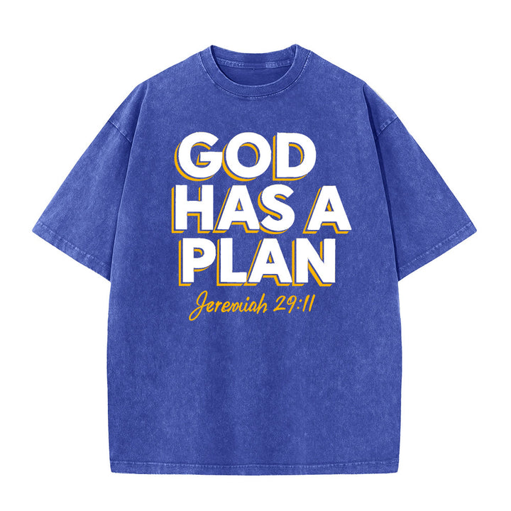 T-shirt unisexe délavé Christianartworkshop avec citation « Dieu a un plan » - Bleu - 5XL - image 6