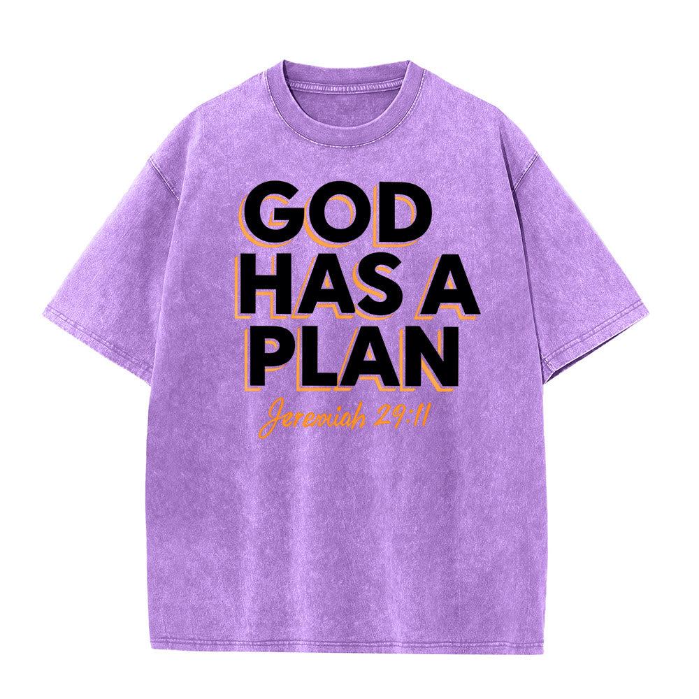 T-shirt unisexe délavé Christianartworkshop avec citation « Dieu a un plan » - Violet - 5XL - image 1