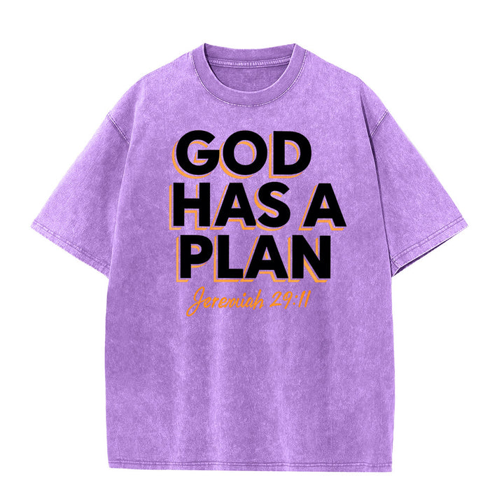 T-shirt unisexe délavé Christianartworkshop avec citation « Dieu a un plan » - Violet - 5XL - image 1