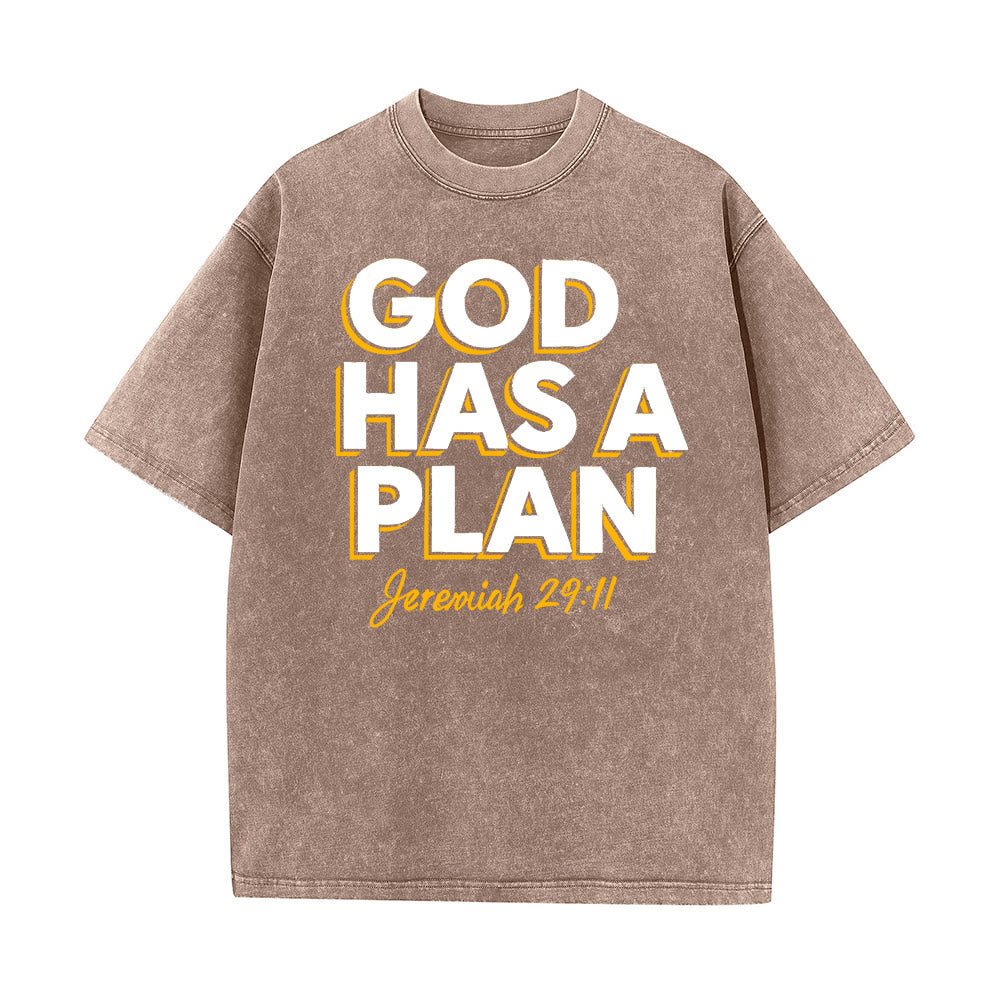 T-shirt unisexe délavé Christianartworkshop avec citation « Dieu a un plan » - Brun - 5XL - image 5