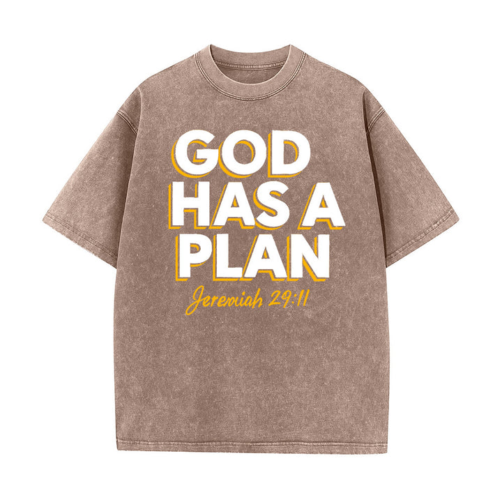 T-shirt unisexe délavé Christianartworkshop avec citation « Dieu a un plan » - Brun - 5XL - image 5