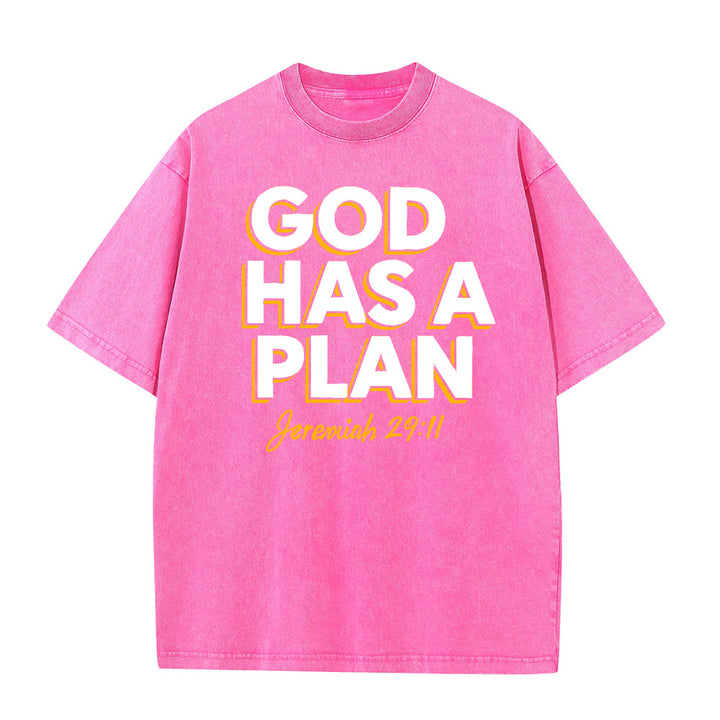 T-shirt unisexe délavé Christianartworkshop avec citation « Dieu a un plan » - Rose - 5XL - image 7