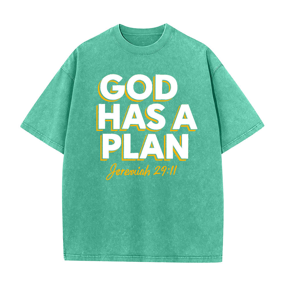 T-shirt unisexe délavé Christianartworkshop avec citation « Dieu a un plan » - Vert - 5XL - image 8