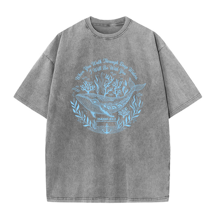 T-shirt unisexe délavé Christianartworkshop, motif baleine et océan, Isaïe 43:2 - Gris - 5XL - image 6