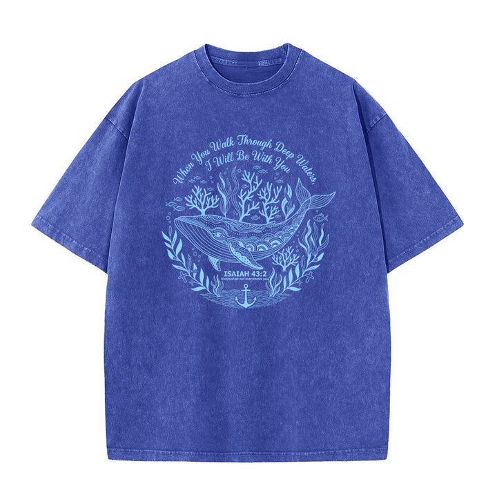 T-shirt unisexe délavé Christianartworkshop, motif baleine et océan, Isaïe 43:2 - Bleu - 5XL - image 8