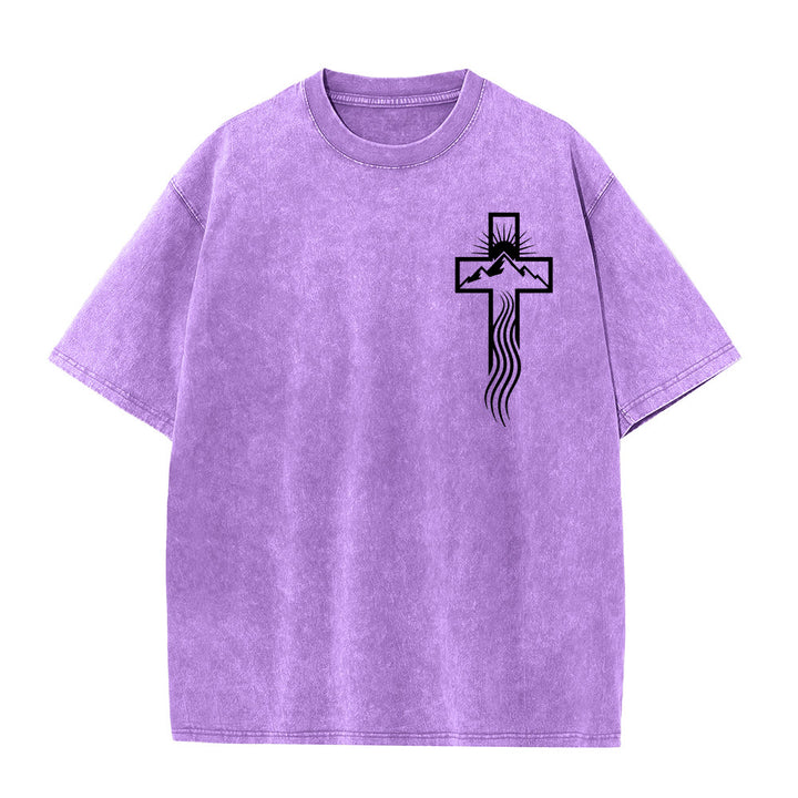 T-shirt unisexe délavé Christianartworkshop avec motif croix et symbole de la nature - Violet - 5XL - image 6