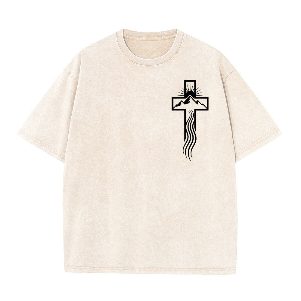 T-shirt unisexe délavé Christianartworkshop avec motif croix et symbole de la nature - Beige - 5XL - image 8
