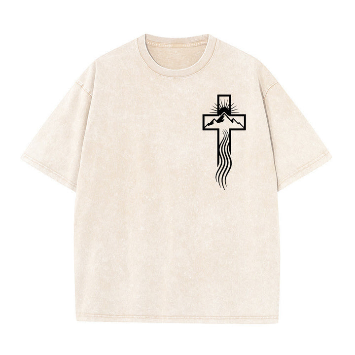 T-shirt unisexe délavé Christianartworkshop avec motif croix et symbole de la nature - Beige - 5XL - image 8