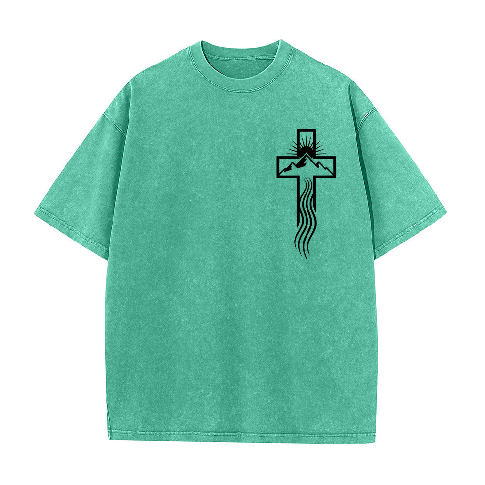 T-shirt unisexe délavé Christianartworkshop avec motif croix et symbole de la nature - Vert - 5XL - image 4