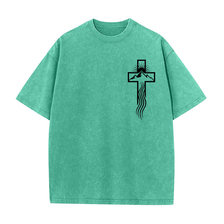 T-shirt unisexe délavé Christianartworkshop avec motif croix et symbole de la nature - Vert - 5XL - image 4
