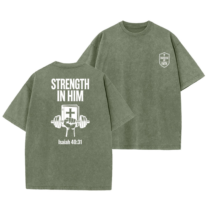 T-shirt unisexe délavé « Force en lui » (Ésaïe 40:31) - Christianartworkshop - Vert armée - 5XL - image 21