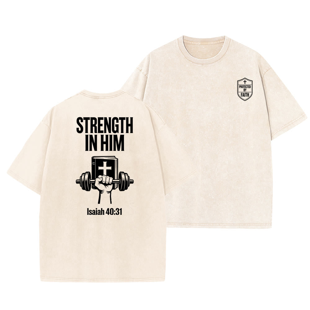 T-shirt unisexe délavé « Force en lui » (Ésaïe 40:31) - Christianartworkshop - Beige - 5XL - image 3