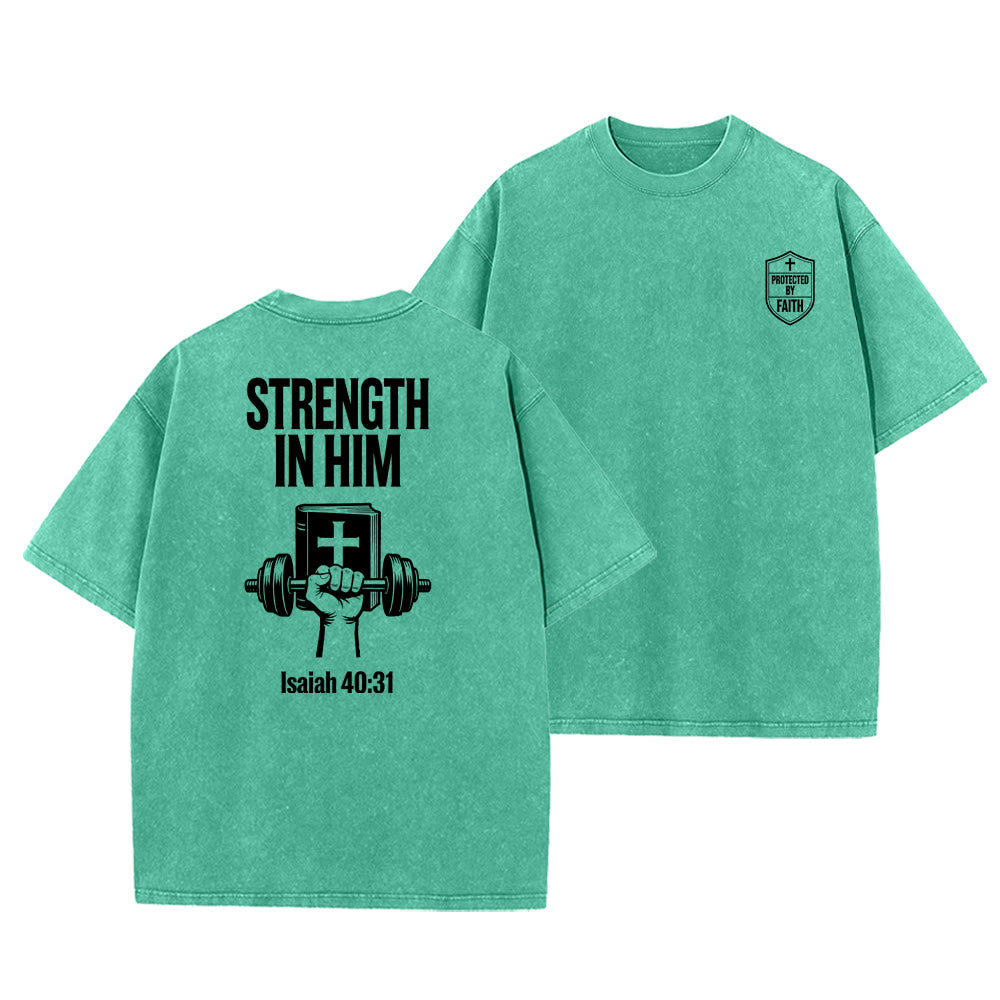 T-shirt unisexe délavé « Force en lui » (Ésaïe 40:31) - Christianartworkshop - Vert - 5XL - image 18