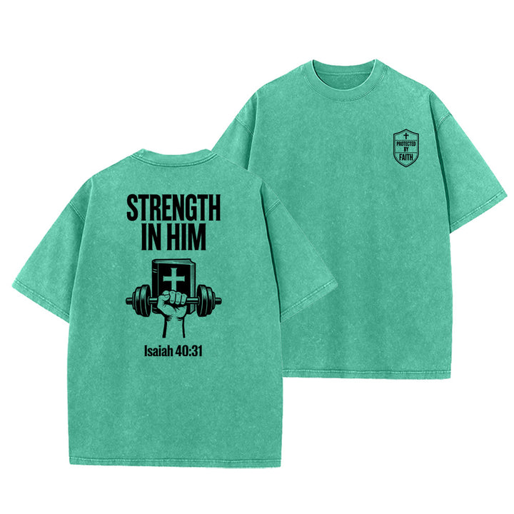 T-shirt unisexe délavé « Force en lui » (Ésaïe 40:31) - Christianartworkshop - Vert - 5XL - image 18