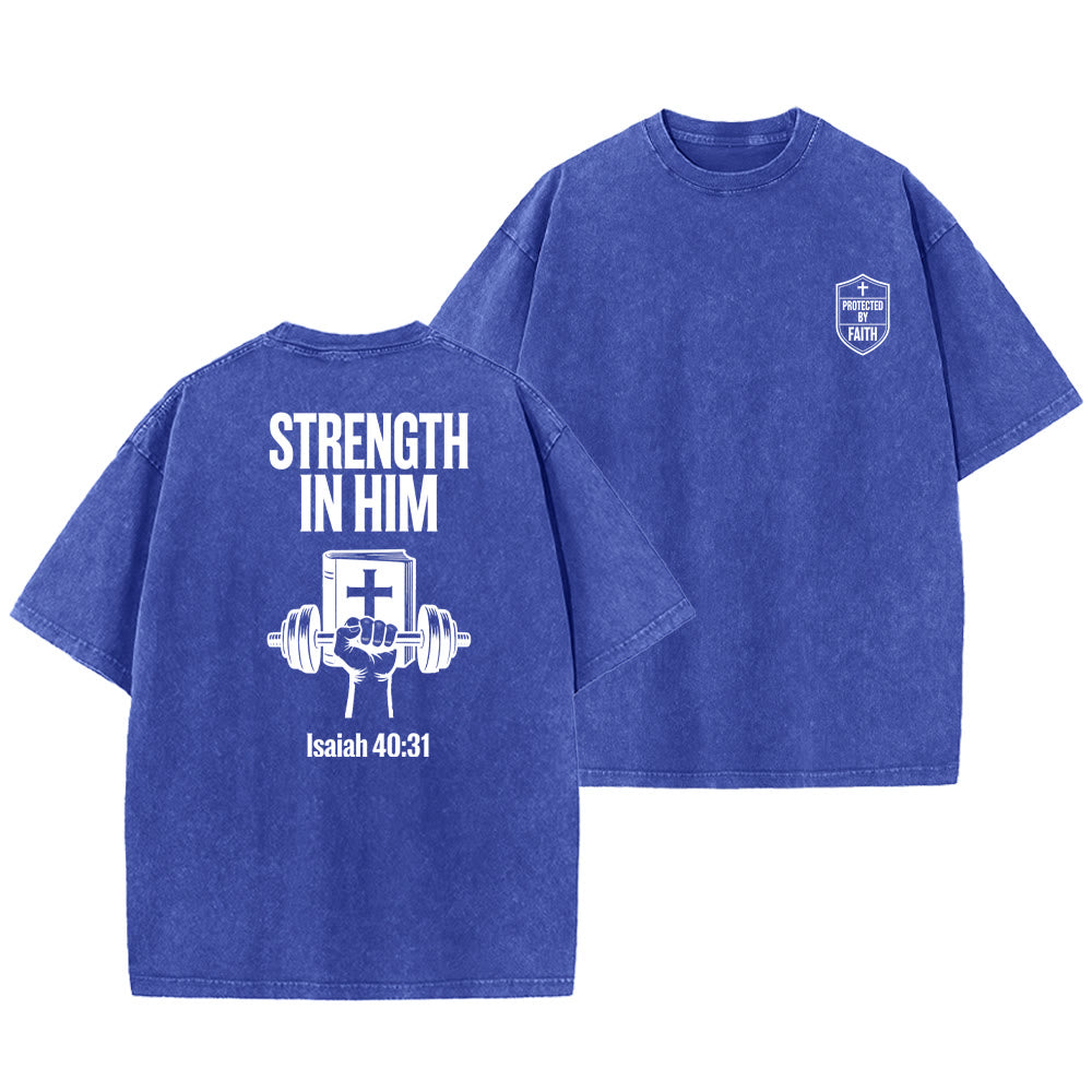 T-shirt unisexe délavé « Force en lui » (Ésaïe 40:31) - Christianartworkshop - Bleu - 5XL - image 12