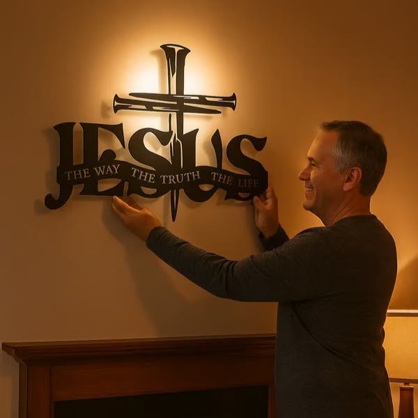 Christianartworkshop Décoration murale en métal représentant Jésus fidèle et une croix - image 2