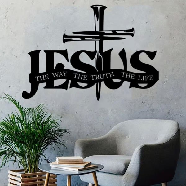 Christianartworkshop Décoration murale en métal représentant Jésus fidèle et une croix - image 3