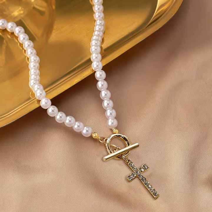 Christianartworkshop Collier élégant à breloque croix et perles : Portez son réconfort au quotidien - Blanc - image 0