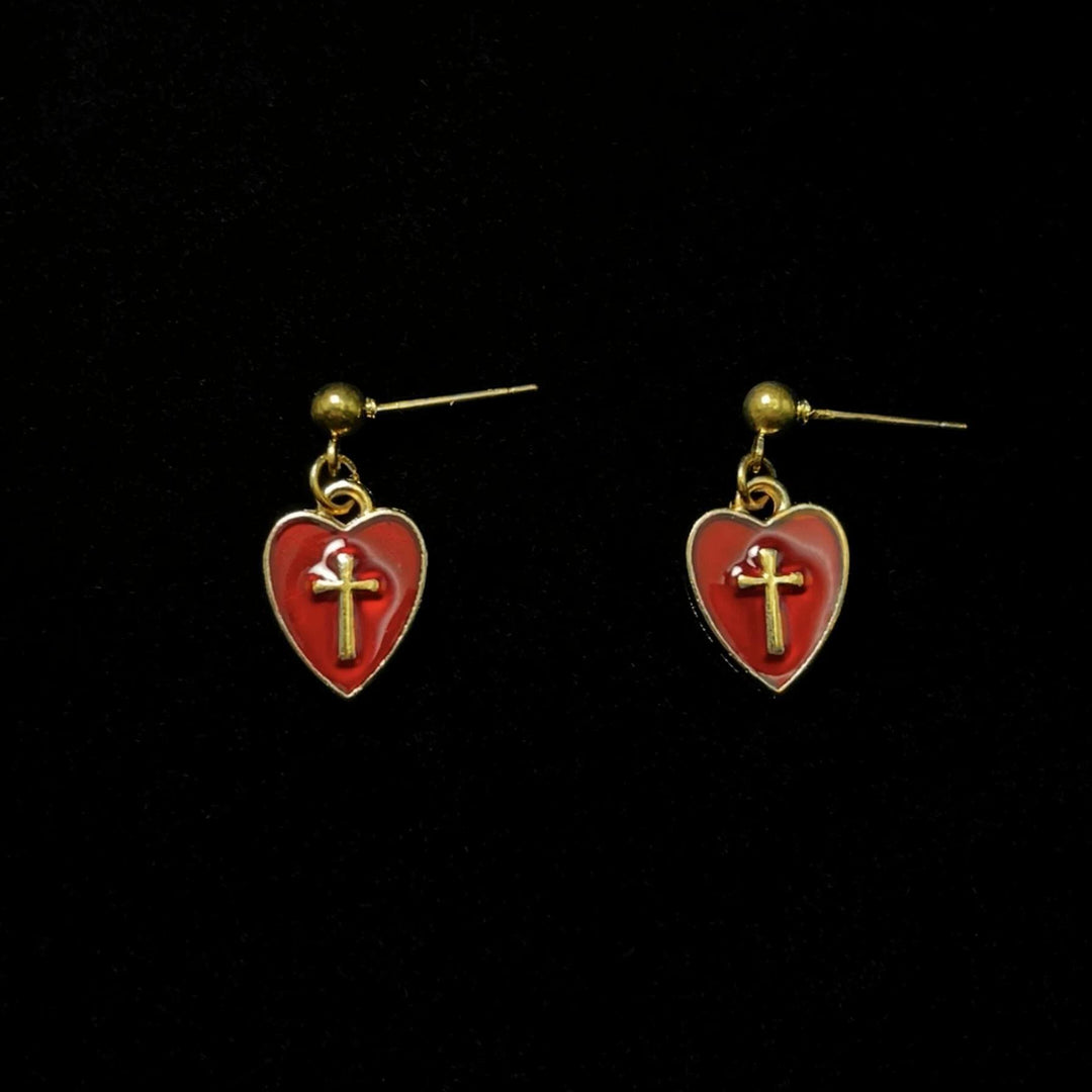 Christianartworkshop Collier et boucles d'oreilles assortis avec pendentif cœur et croix : incarnez sa tendresse - Boucles d'oreilles - image 2
