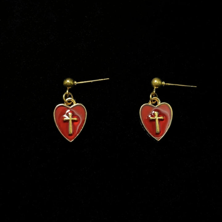 Christianartworkshop Collier et boucles d'oreilles assortis avec pendentif cœur et croix : incarnez sa tendresse - Boucles d'oreilles - image 2
