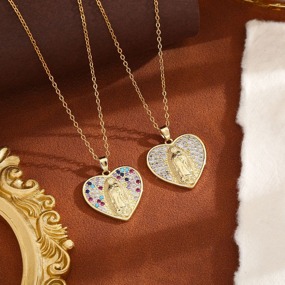 Christianartworkshop Collier Rayonnant Notre-Dame avec Zirconium Cubique en Cadre de Cœur : Portez Sa protection au quotidien - image 1