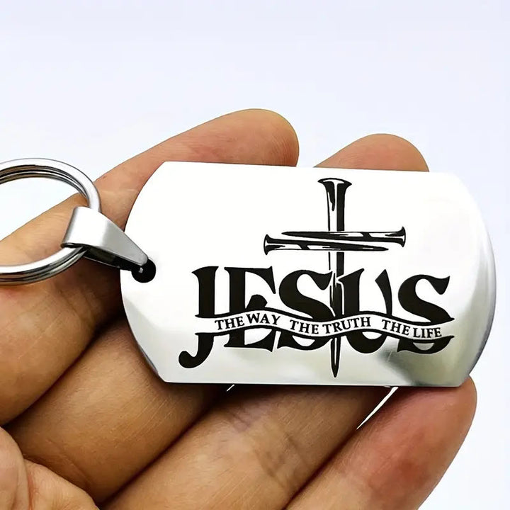 Christianartworkshop JÉSUS : Le Chemin, la Vérité, la Vie. Porte-clés en forme de plaque militaire : Souvenir de sa paix paisible. - Jésus - image 0